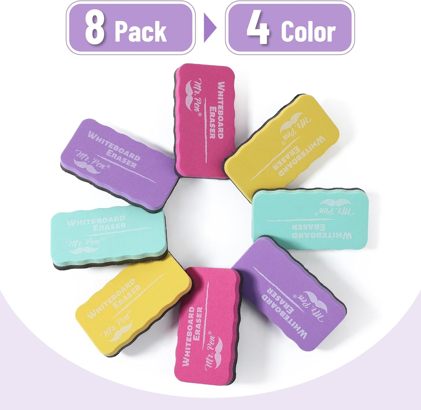 Mr. Pen- Magnetic Dry Erase Erasers, 4"x2.25", 8 Pack, Colorful Magnetic Whiteboard Erasers for White Board, Classroom, Home, Office, Back to School Supplies