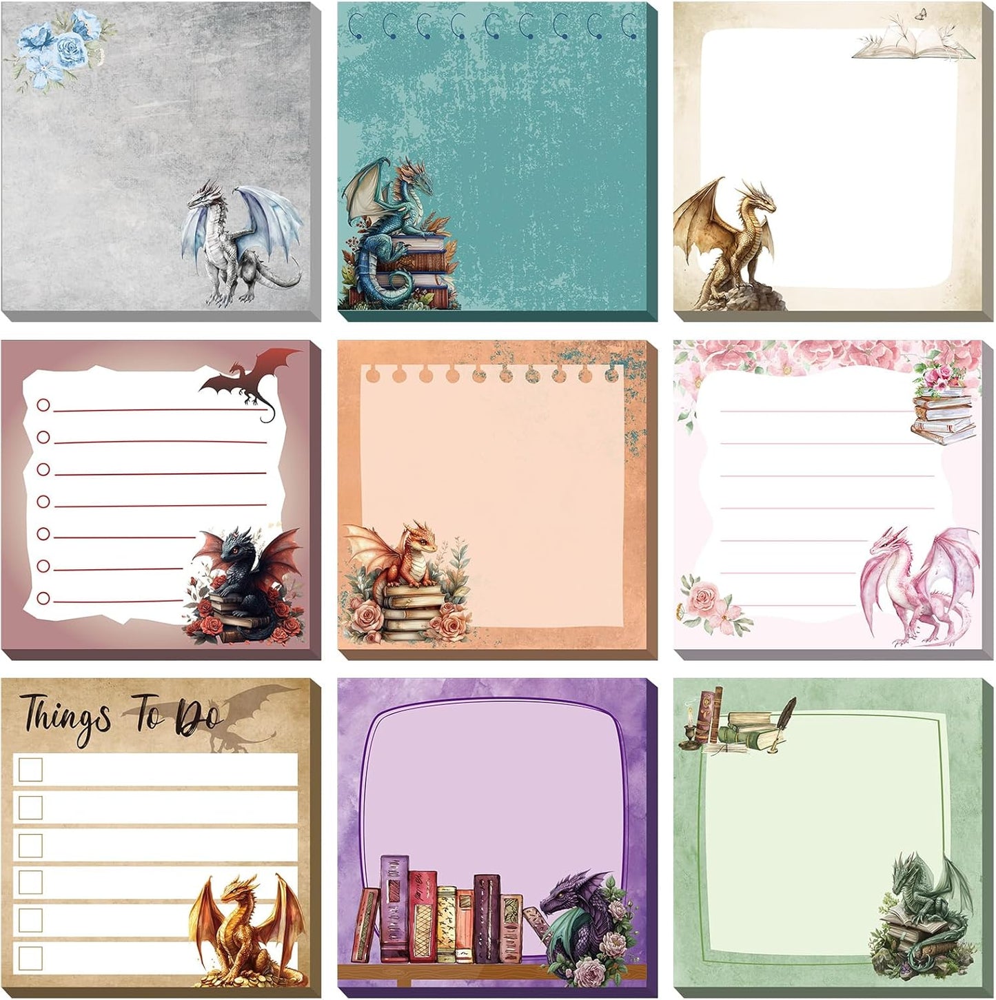 9 Pads Wildflower Sticky Notes 3x3 Inch Cute Self Stick Notepads Notes Adhesive Memo Pad Office Decor Gifts for Students School Teacher Meeting Office Supplies