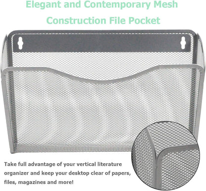 EASEPRES 3 Single Pocket Mesh Hanging File Organizer, Vertical Wall Mounted Magazine File Holder, Mount Basket Mail Paper Document Folder Organizing for Office, Home and School, Black