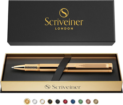 Scriveiner Black Rollerball EDC Luxury Pen, Stunning Pocket Pen with Chrome Finish, Cool Writing, Best Gift for Men & Women, German Schmidt Refill, Nice Present, Fancy Office Designer Set