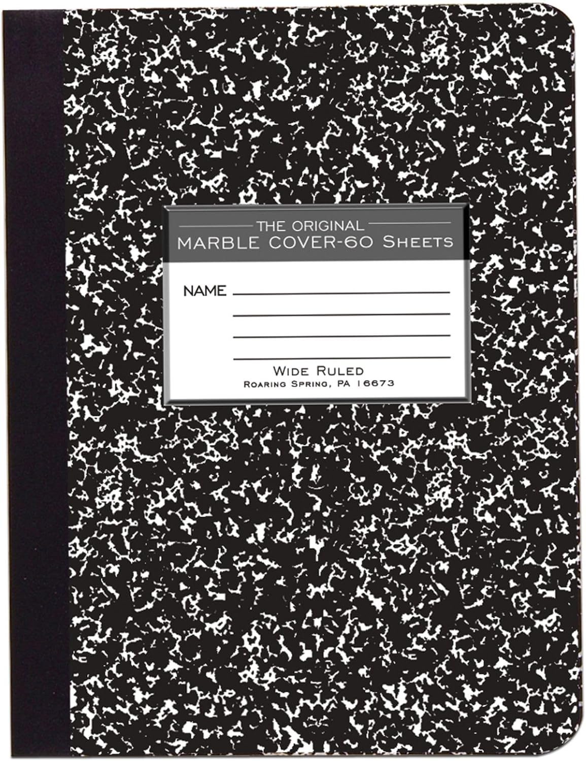 ROARING SPRING Hard Cover Composition Notebook, Black Marble Comp Book, 9.75″ x 7.5″, College-Ruled with Margin, 100 Sheets (200 Pages), Made in USA