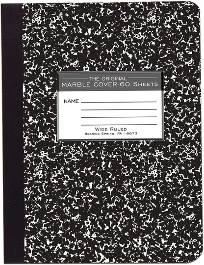ROARING SPRING Hard Cover Composition Notebook, Black Marble Comp Book, 9.75″ x 7.5″, College-Ruled with Margin, 100 Sheets (200 Pages), Made in USA