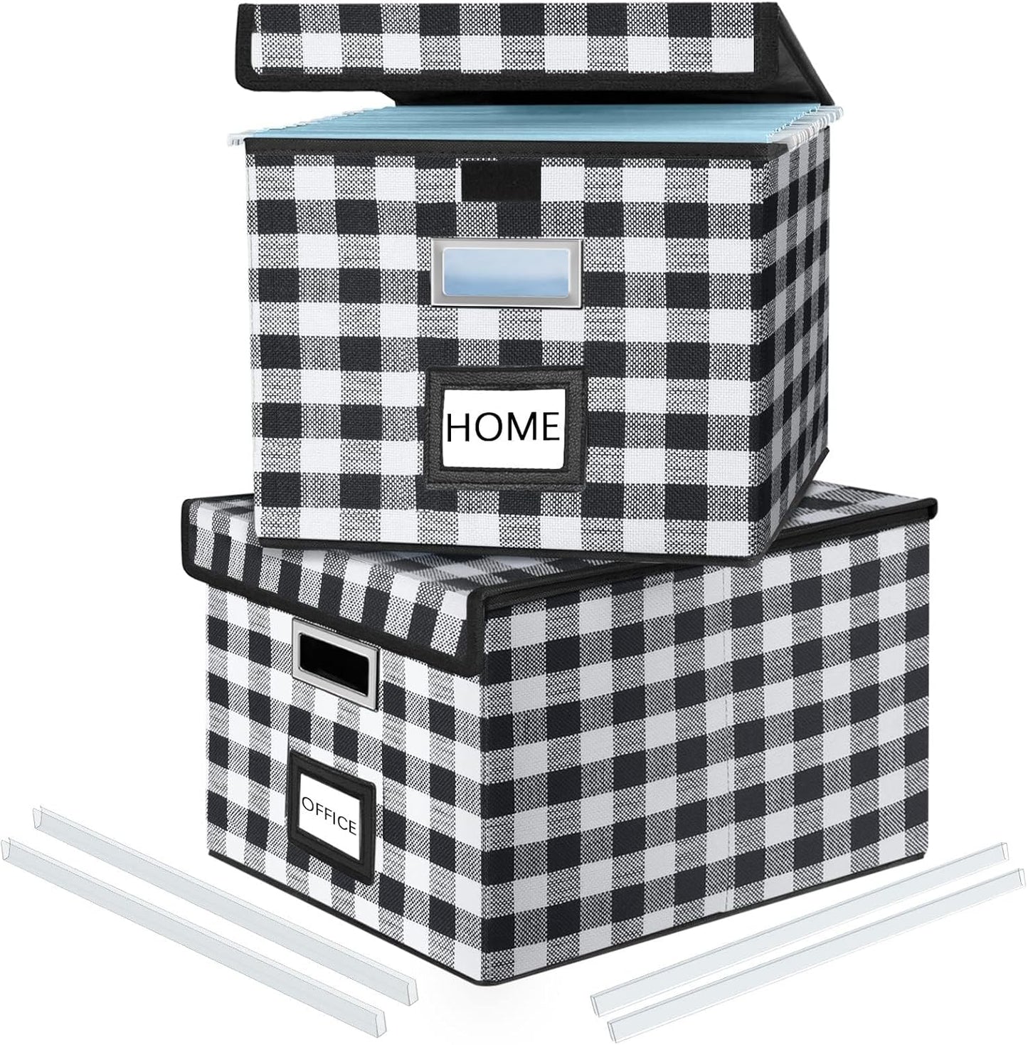 Huolewa Upgraded Portable File Organizer Box with Lid, Collapsible Linen Hanging Filing Storage Boxes with Plastic Slides, Decorative Home/Office Filing System Box for File and Folders Storage (Gray)