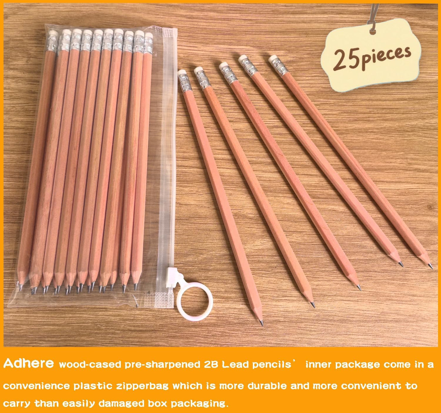 Adhere 25pcs Woodcase Pencils with Eraser Premium Pre-Sharpened Hexagon Graphite 2B pencils ideal for home, office writing including a Free Sharpener(Pink・25pcs)