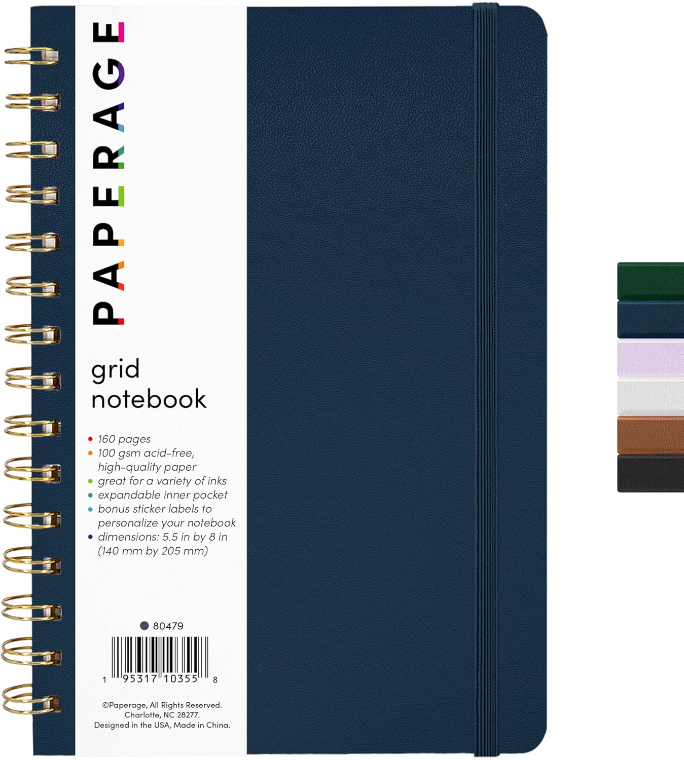 PAPERAGE Lined Spiral Journal Notebook, (Black), 160 Pages, Hardcover Journal for Women & Men, Medium 5.5 in x 8 in - 100 GSM, Thick Paper, Spiral Notebook for Work, School & Journaling