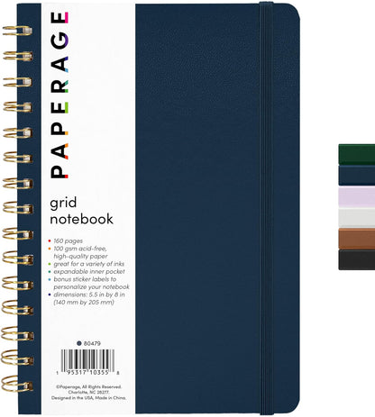 PAPERAGE Lined Spiral Journal Notebook, (Black), 160 Pages, Hardcover Journal for Women & Men, Medium 5.5 in x 8 in - 100 GSM, Thick Paper, Spiral Notebook for Work, School & Journaling