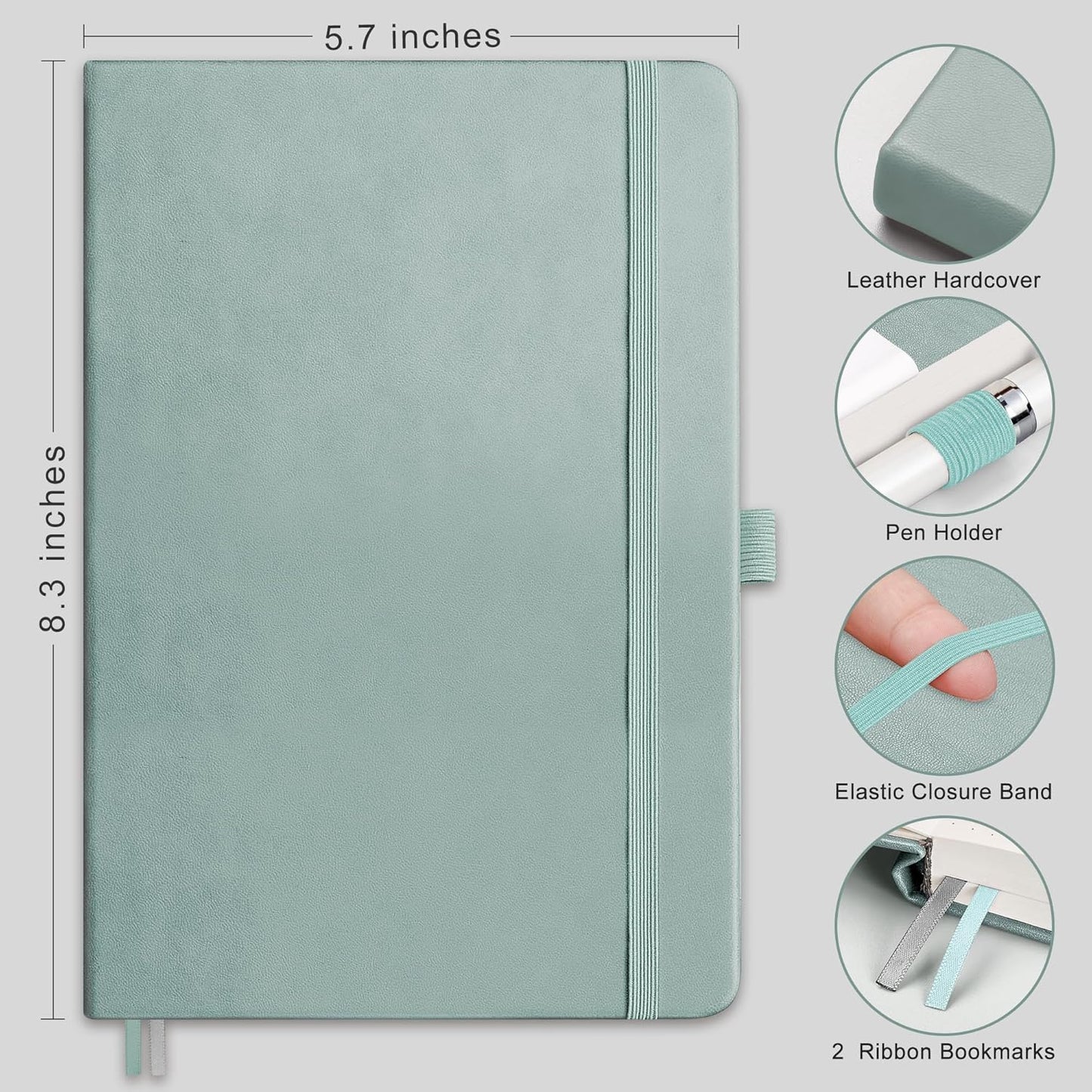 RETTACY Graph Grid Paper Notebook, 192 Pages, A5 Medium Size (5.7'' x 8.3''), 5 Squares per Inch, Leather Hardcover, 100 GSM Thick Paper, for School, Students, Math, Engineering (Brown)