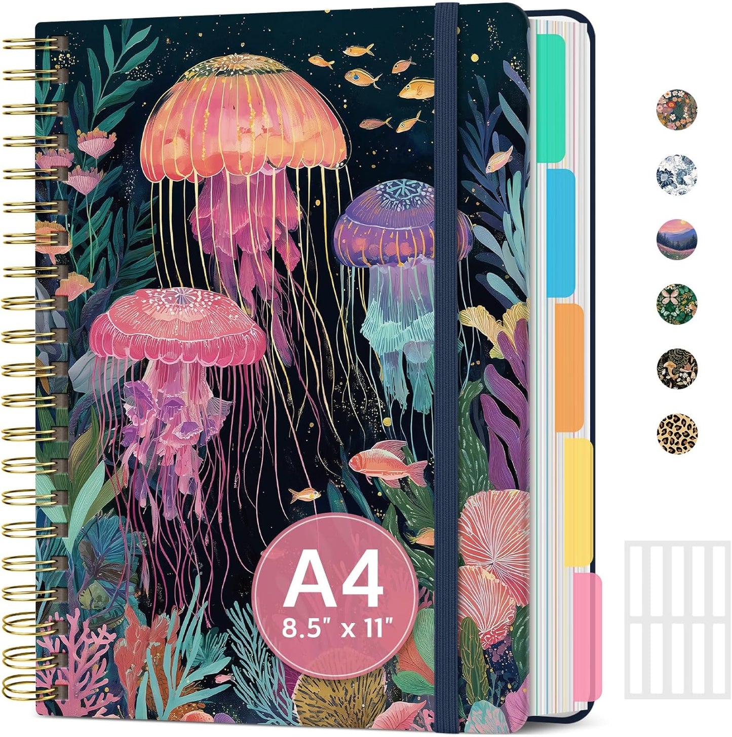 Large Spiral Notebook with Dividers & Tabs, 8.5" x 11" Hardcover 5 Subject Notebook for Work, 280 pages, College Ruled, Cute Journal for Women, Perfect for Study & Office Note Taking, Garden
