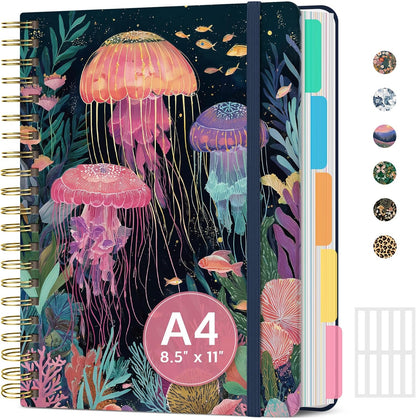 Large Spiral Notebook with Dividers & Tabs, 8.5" x 11" Hardcover 5 Subject Notebook for Work, 280 pages, College Ruled, Cute Journal for Women, Perfect for Study & Office Note Taking, Garden