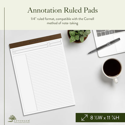 Levenger Freeleaf Annotation Ruled Writing Pads Lined Notepad, Compatible with Cornell Note-Taking System, Pack of 5, White, Letter