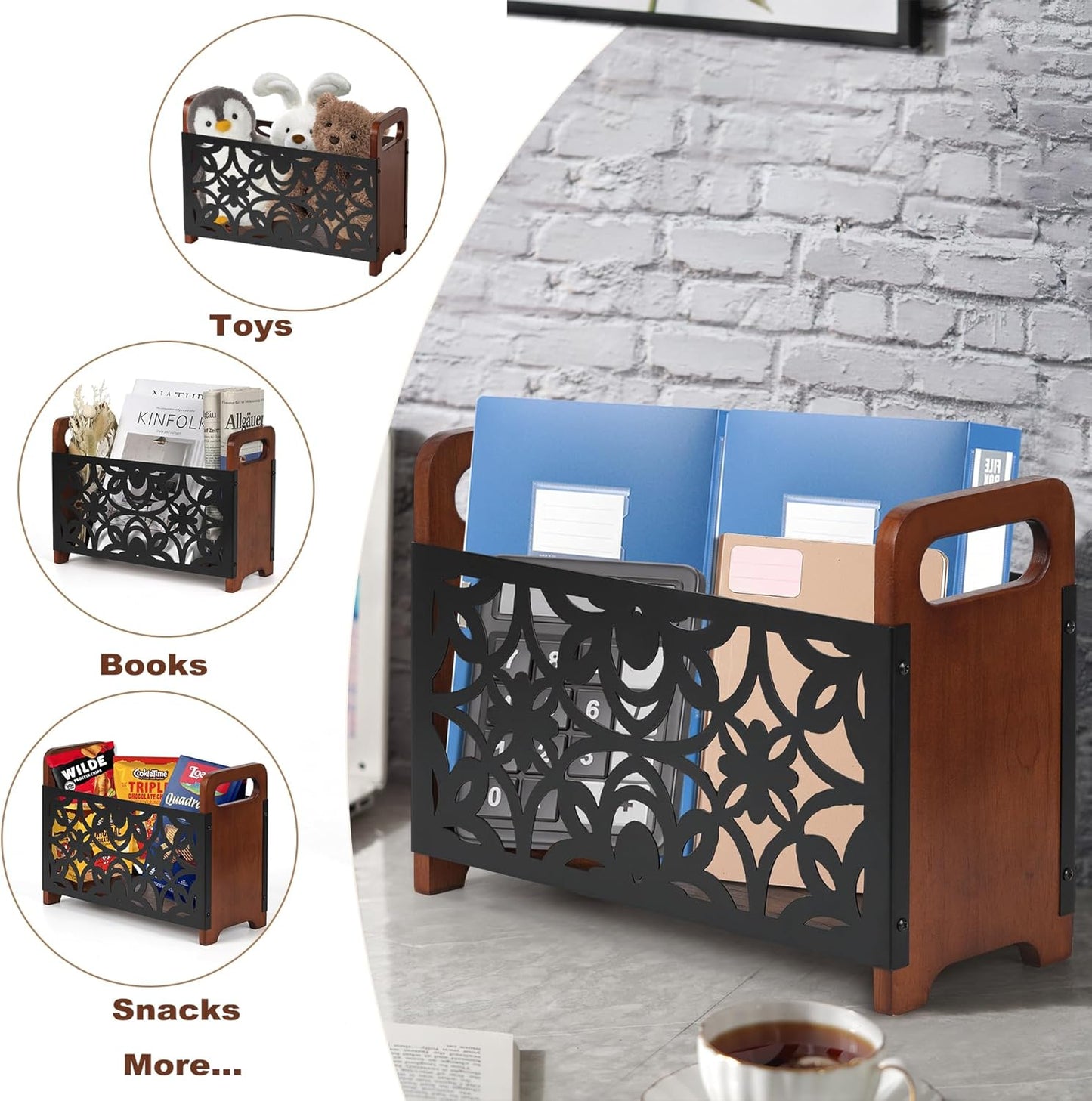 QILICHZ Magazine Holder,Wood Magazine Rack,Rustic Magazine File Holder,Magazine Storage Basket,Magazine Rack Floor,Farmhouse Magazine Organizer for Magazines,Books,Newspapers