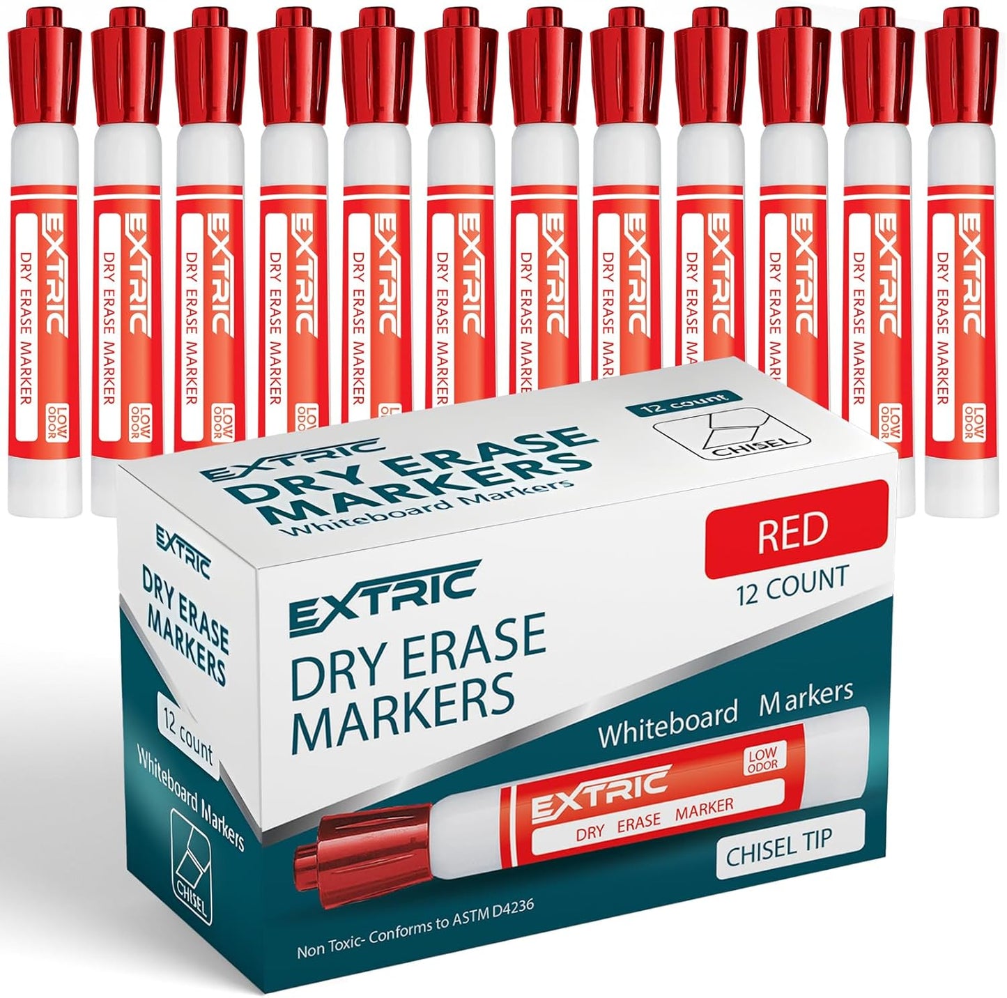 EXTRIC Black Dry Erase Markers, 12 Count Whiteboard Markers Chisel Tip, White Board Marker Dry Erase, Low Odor Chisel Tip Erasable Markers