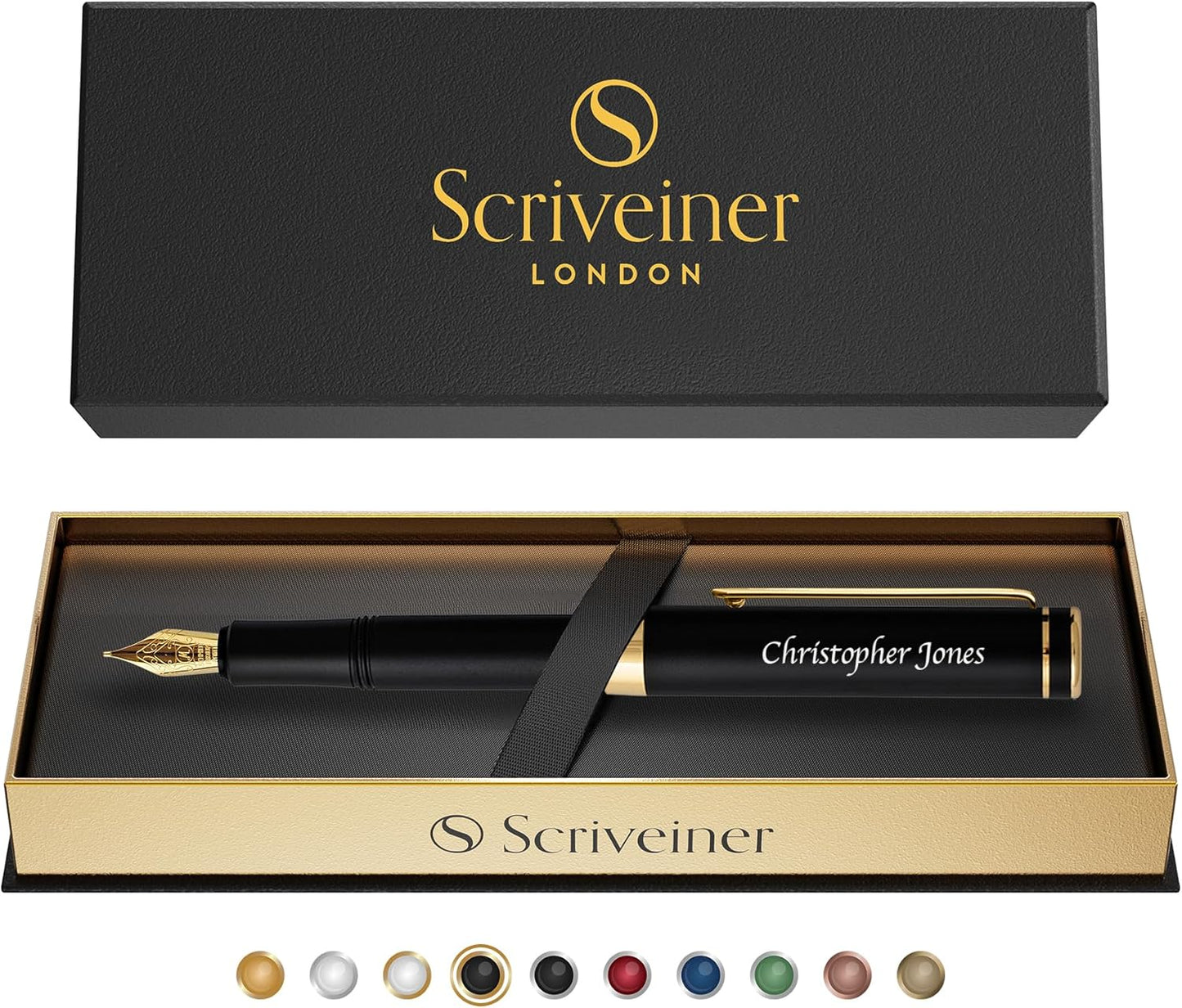 Scriveiner Black Rollerball EDC Luxury Pen, Stunning Pocket Pen with Chrome Finish, Cool Writing, Best Gift for Men & Women, German Schmidt Refill, Nice Present, Fancy Office Designer Set