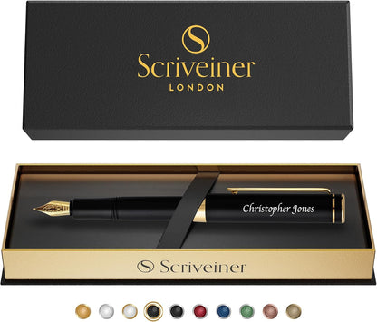 Scriveiner Black Rollerball EDC Luxury Pen, Stunning Pocket Pen with Chrome Finish, Cool Writing, Best Gift for Men & Women, German Schmidt Refill, Nice Present, Fancy Office Designer Set