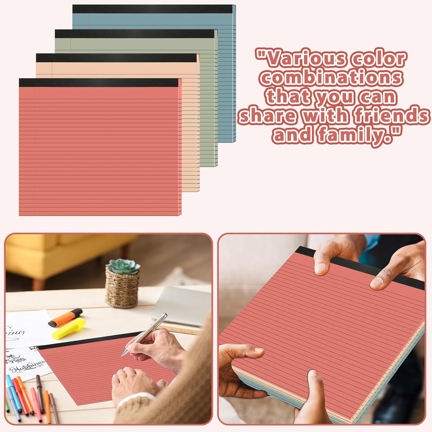 gisgfim 4 Pack 11" x 9.5" Legal Pads College Ruled Notepad Landscape Notebook 80 GSM Horizontal Lined Notebook Writing Pads Aesthetic Legal Pad for School Office Business (Pastel)