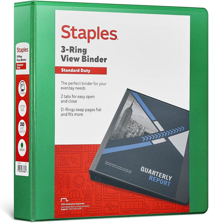 Staples Standard 2-Inch 3-Ring View Binder, Holds Up to 450 Sheets, Orange, Durable Binder for Office & School