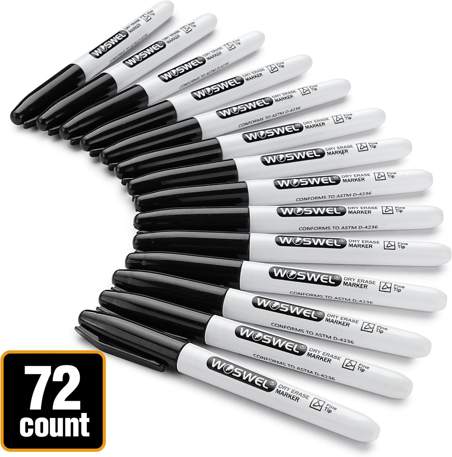 WOSWEL Dry Erase Markers Bulk, 72 Pack Black Fine Tip Whiteboard Markers