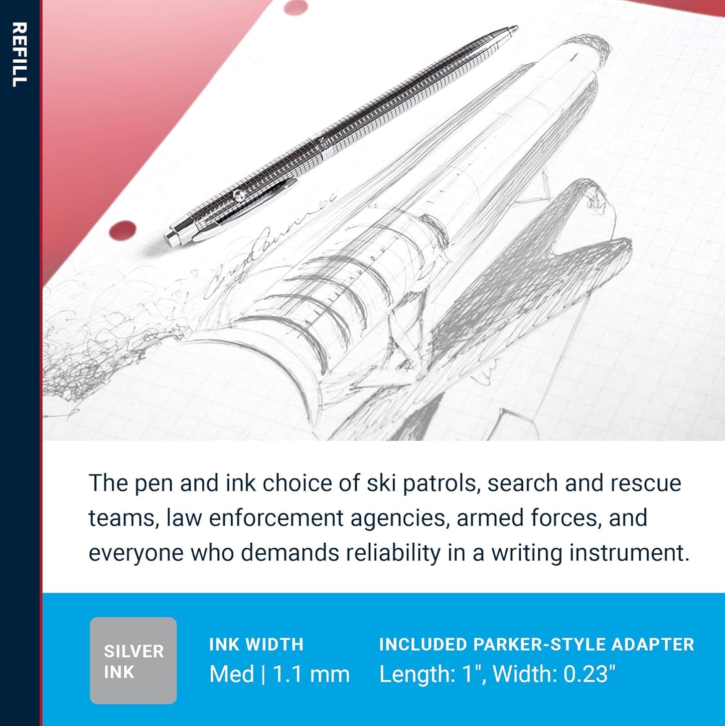 Fisher Space Pen Medium Point Pressurized Cartridge Refill, Silver Ink, 1 Pack