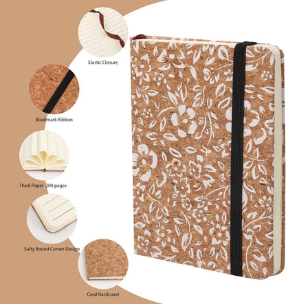 BOBO RABBIT 3 Pack Pocket Journal Notebooks Small Mini Notebook for Note Taking Little Compact A6 Size Hardcover Cork Notepads for School Office Traveler Diary, 3.7"x5.7", Total 600 Pages