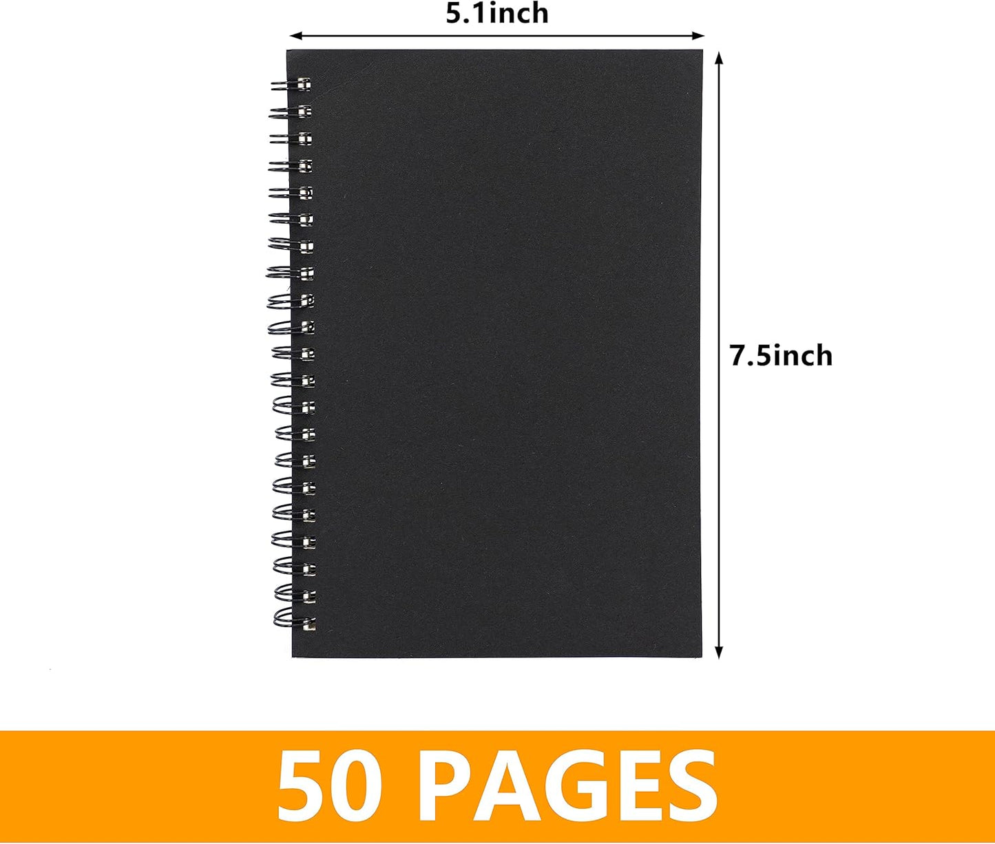 Ykimok 2 Pack College Ruled Notebook, Soft Black Cover Spiral Notebook, Memo Notepad Sketchbook, Students Office Business Diary Spiral Book Journal,100 Pages, 50 Sheets, 7.5x 5.1 Inches