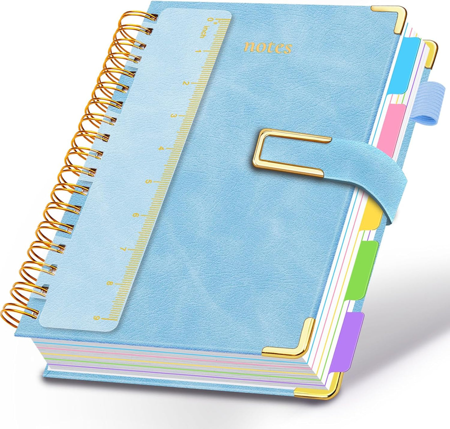Hardcover Spiral Notebook College Ruled, 8"x10" Leather Journal Notebook with Magnetic Closure, 300 Pages 5 Subject Notebook with Dividers Tabs Journal for Women Men, Work, School(Rose Red)