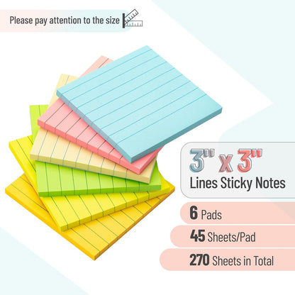 Mr. Pen- Lined Sticky Notes, 3" x 3", 12 Pads, 60 Sheets/Pad, Morandi Color, Bulk Sticky Notes with Lines, Ruled Post Stickies, Memo Pads, Self-Stick Note Pad for Office, School, Home, Study