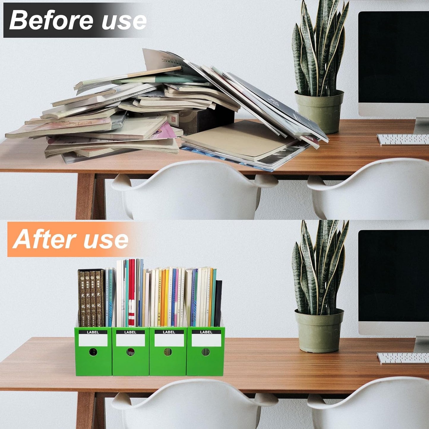 Limitliho 2 Pack White Magazine Holde, Vertical Book Bins for Classroom and Library Use, 10.6'' ×10.2'' ×3.5'' Inch Vertical File Folder Box