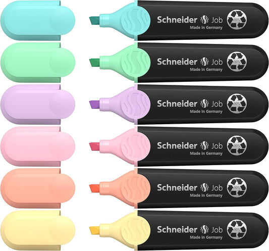 Schneider Job Highlighters, Chisel Tip, 1 + 5 mm, Black Barrel, Assorted Ink Colors, Pack of 4 Highlighters: Orange, Green, Pink, Yellow (1500)