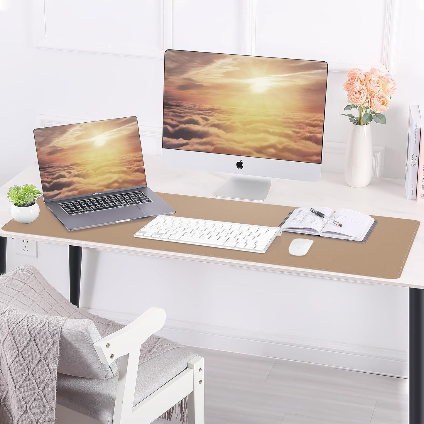 Large Desk Mat 47.2" x 17" Leather Desk Pad Protector with Natural Cork & PU Leather, Non-Slip Office Desk Mat, Large Mouse Pad, Waterproof Desk Blotter pad for Office&Home(Black)
