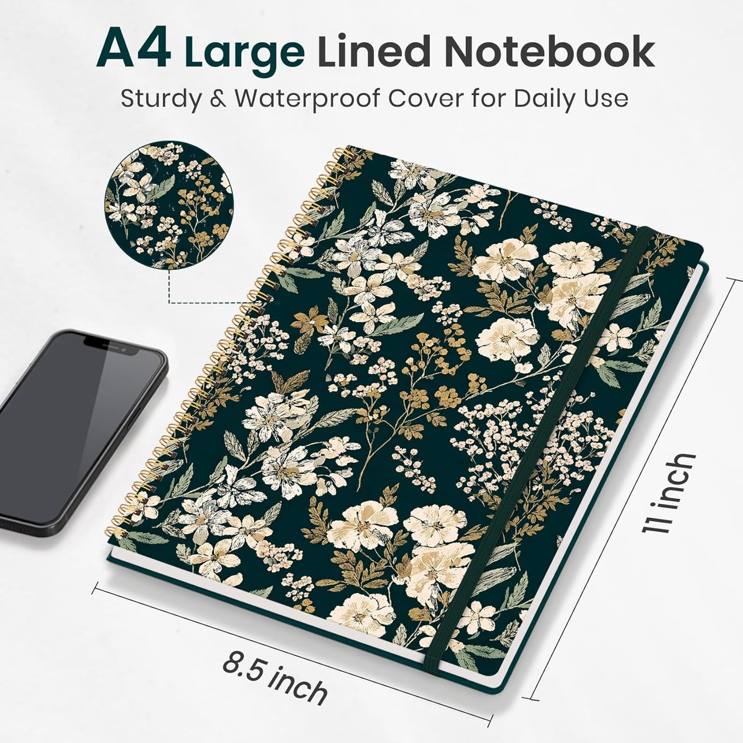 Taja Large Spiral Lined Journal for Women, 8.5" x 11" Notebooks for Work Collge Ruled, A4 Aesthetic Cute Journaling Notebooks for Writing, Plastic Cover, Celestial