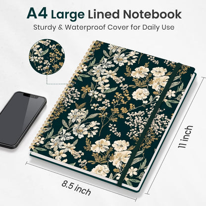 Taja Large Spiral Lined Journal for Women, 8.5" x 11" Notebooks for Work Collge Ruled, A4 Aesthetic Cute Journaling Notebooks for Writing, Plastic Cover, Celestial