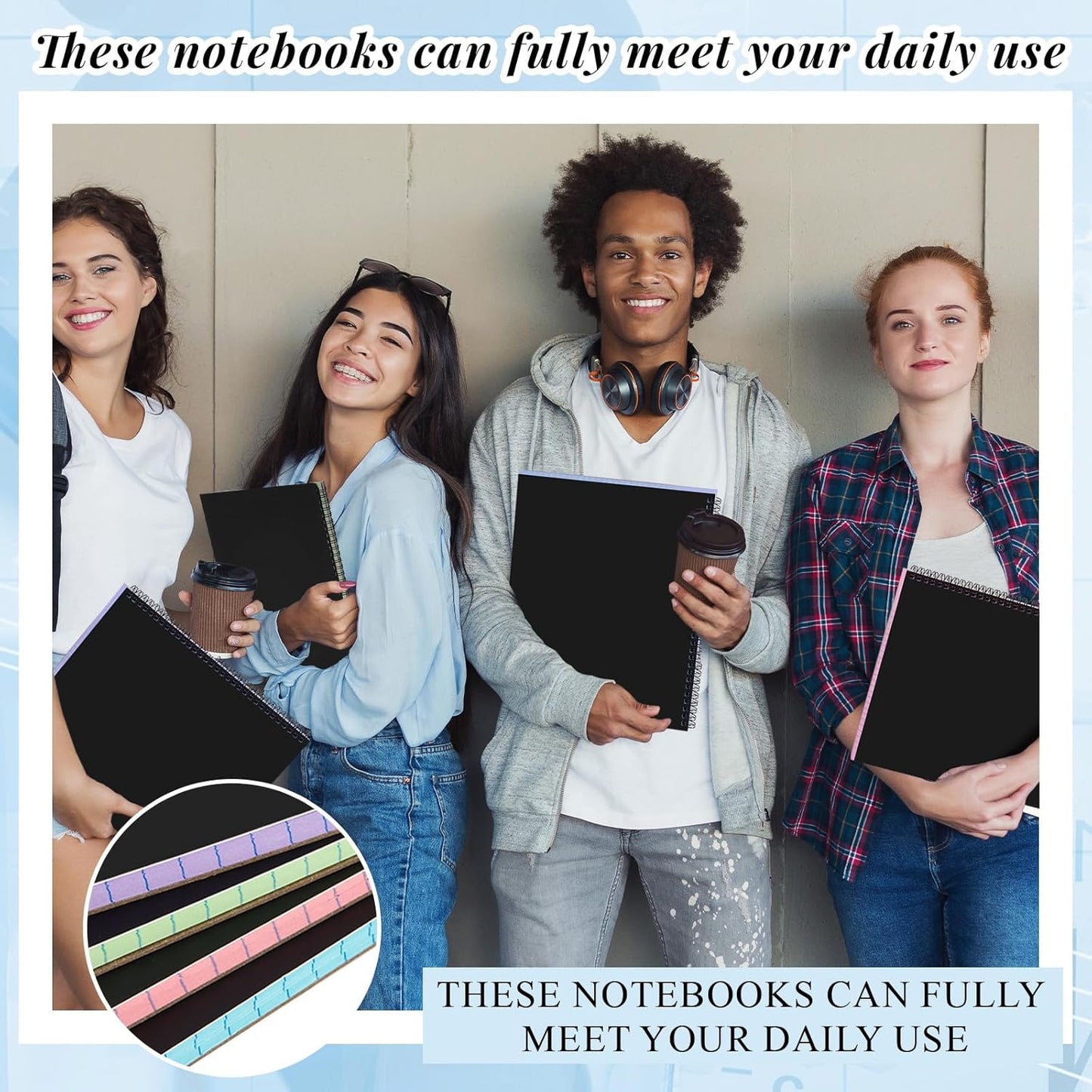 MotiMind 4 Pcs Legal Pads Landscape Notebooks Hole Punched Top Spiral Bound Notebooks 11 x 9.5 Inch College Ruled Drawing Notepad Tear Line for Removal 50 Sheet Office Steno Book(White)