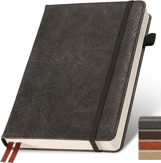 Graph Grid Paper Notebook,256 Pages,A5 Size (5.7'' x 8.3''),Vintage Tree Growth Rings Leather Hardcover Journal,100 GSM Thick Paper,for Daily,Work,School,Note Taking(Light Brown)