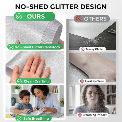 BOOKNOW 27 Sheets Silver Glitter Cardstock, 8.27" x 11.7" (A4 Size) Heavyweight Sparkle Paper, 250GSM/92LB Glitter Paper for Wedding Invitations, Scrapbooking, Card Making, DIY Cake Toppers