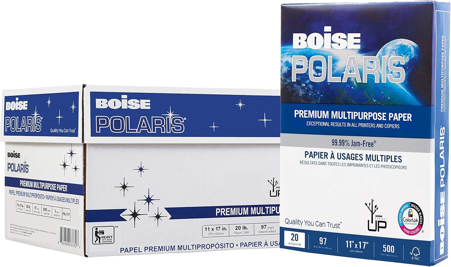 Boise Paper Premium Multipurpose Copy Paper | 8.5" x 11" Letter | 97 Bright White, 24 lb. | 10 Ream Carton (5,000 Sheets)