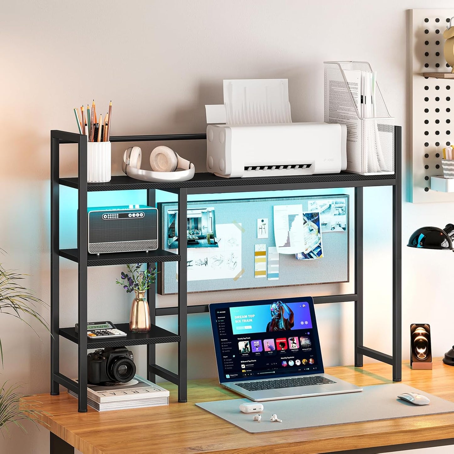 Snughome Desk Shelf, 38.6" Desktop Organizer Shelf, Desk Hutch for Computer Monitor, 4 Tier Desk Display Rack, Wood Desktop Bookshelf Storage Rack for Home Office Dorm, Rustic Brown | Desk Hutch, Computer Monitor, Desktop Display Rack, Home Office Dorm