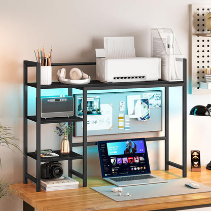 Snughome Desk Shelf, 38.6" Desktop Organizer Shelf, Desk Hutch for Computer Monitor, 4 Tier Desk Display Rack, Wood Desktop Bookshelf Storage Rack for Home Office Dorm, Rustic Brown | Desk Hutch, Computer Monitor, Desktop Display Rack, Home Office Dorm