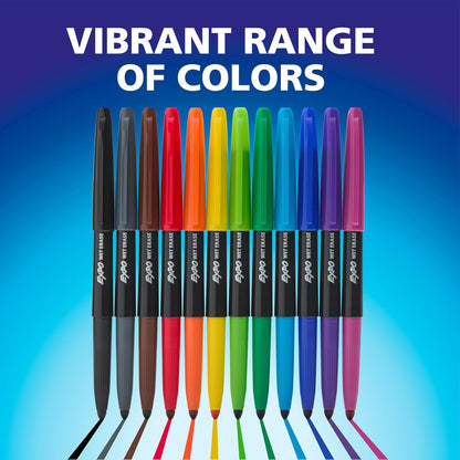EXPO Wet Erase Markers, Semi-Permanent, Black, Ultra Fine Tip, 12 Count - For Writing on Glass, Whiteboards, Mirrors, Calendar, Labeling, Organizing