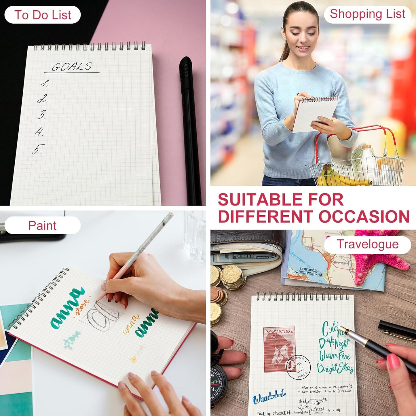 Engrowtic 2 Pack Graph Paper Spiral Notepad A5 Top Wirebound Notepad Grid Notebook Steno Pads Memo Notebook Grid Paper 140 Pages for Writing Sketching Drawing Office Supplies (Black)