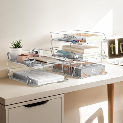 Simple Houseware 2-Tier Stackable Letter Tray Organizer – Desktop File Holder for A4/Letter Size Paper, Document Sorter, Office Desk Paper Organizer, Black