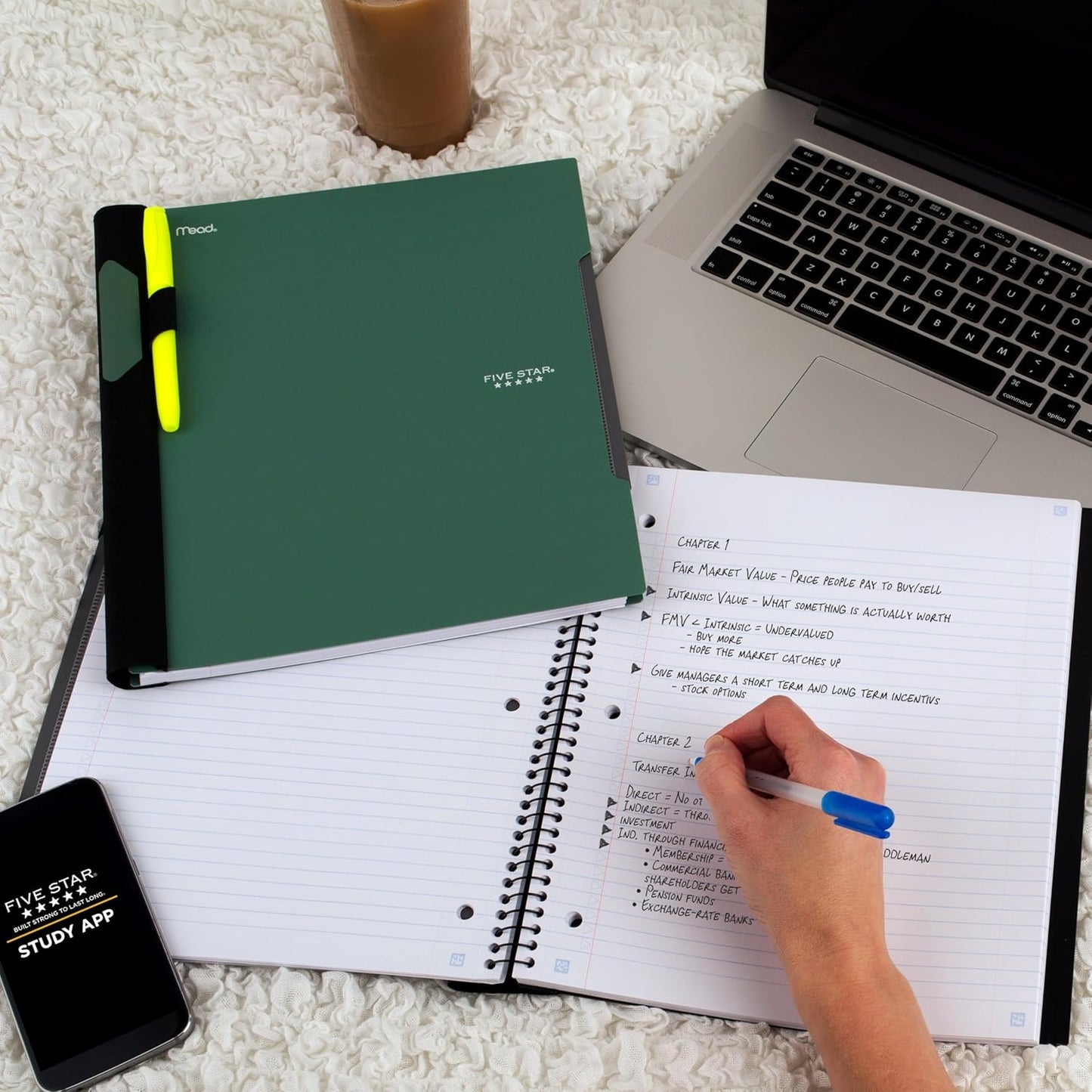 Five Star Advance Spiral Notebook + Study App, 5 Subject, College Ruled Paper, 8-1/2" x 11", 200 Sheets, Spiral Guard, Movable Tabbed Dividers, Black (73144)