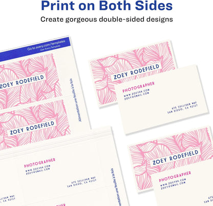 Avery Printable Business Cards with Sure Feed Technology, 2" x 3.5", White, 250 Blank Business Cards, Inkjet Printer Paper (08371)