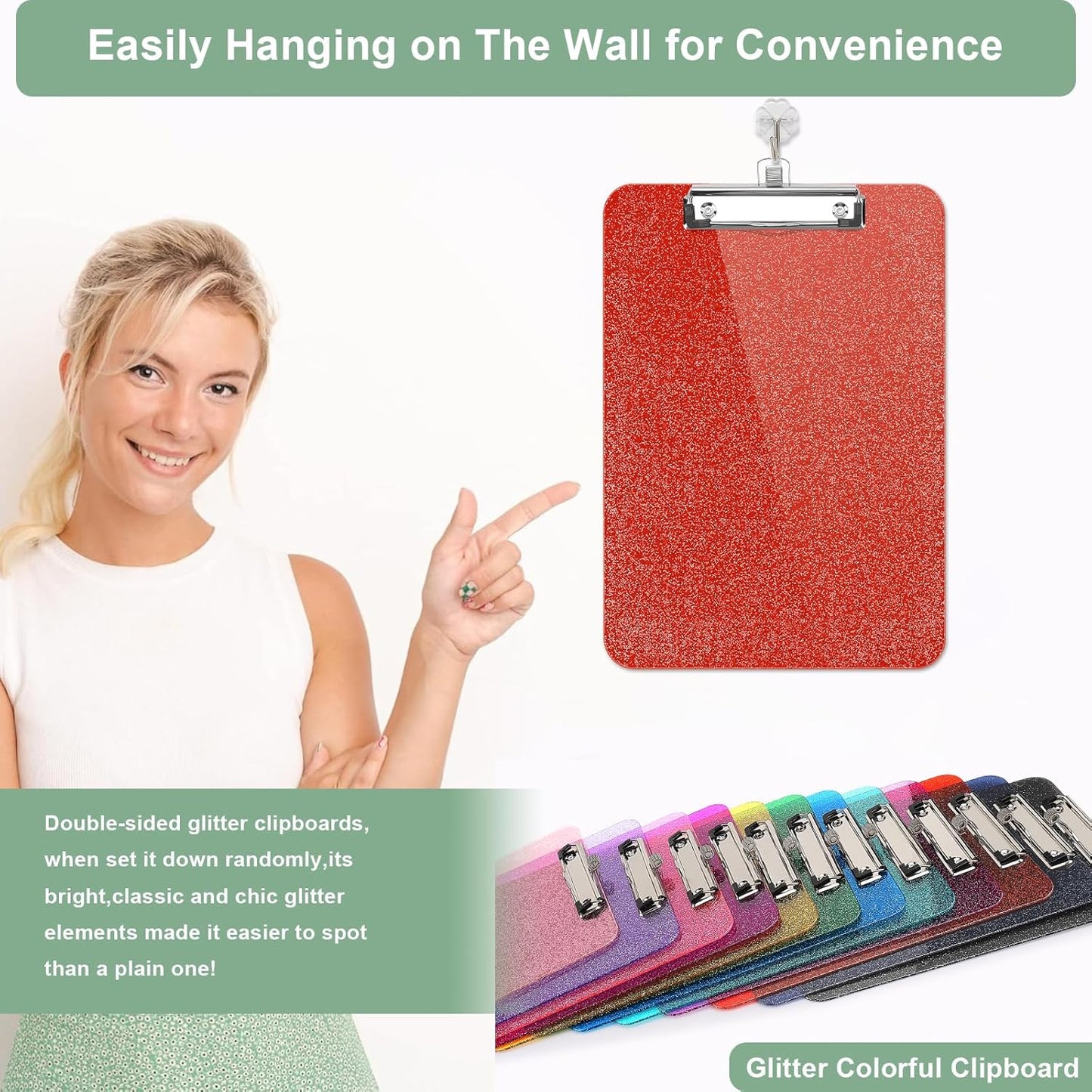 SFLHHDM 1 Pcs Clear Glitter Clipboards, Plastic Clipboard with Pen Holder, Size 8.85 x 12.4 in Shiny Clipboards with Low Profile Clip, Cute Hanging Clipboard for Office School Sparkly Clip Board-Pink