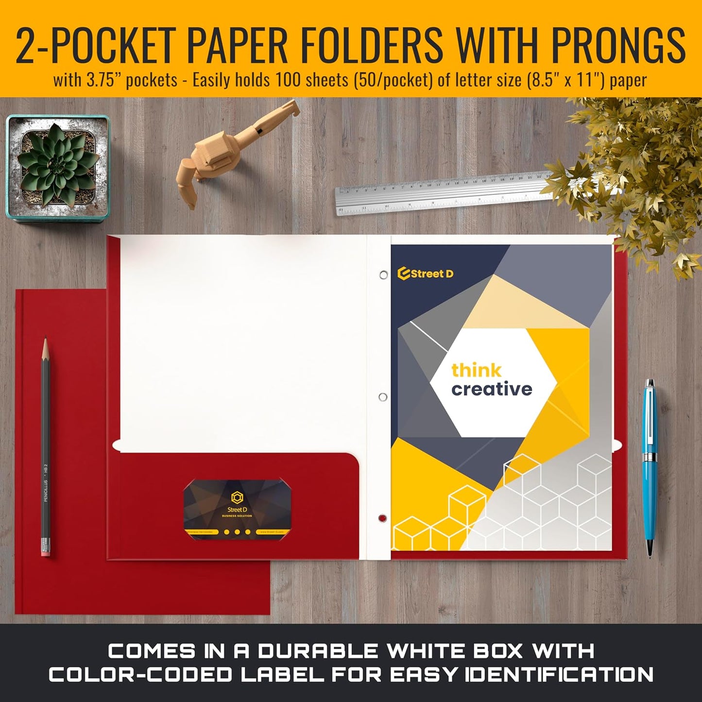 Better Office Products Blue Paper 2 Pocket Folders with Prongs, 50 Pack, Matte Texture, Letter Size Paper Folders, 50 Pack, with 3 Metal Prong Fastener Clips, Blue