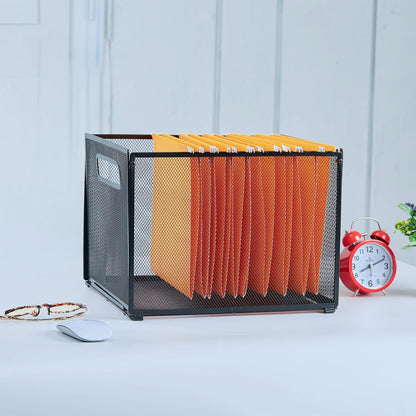 SETTFRFE Letter Size Hanging Folder Organizer,Metal Mesh Hanging File Folder Box,Office File Baskets,Black