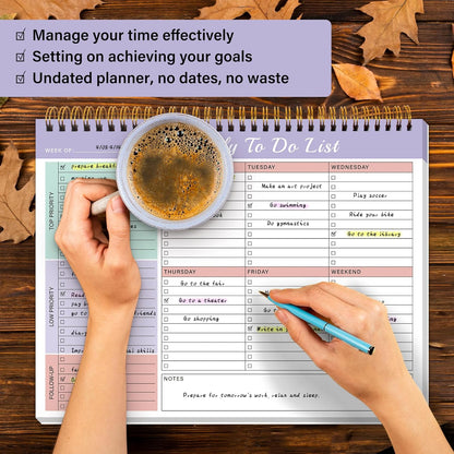 Weekly To Do List Notepad with 52 Undated Sheets（8.5"×11"）- Weekly Desk Planner Pad with Spiral Binding for Women & Man, Office, School and Home Personal Organizer