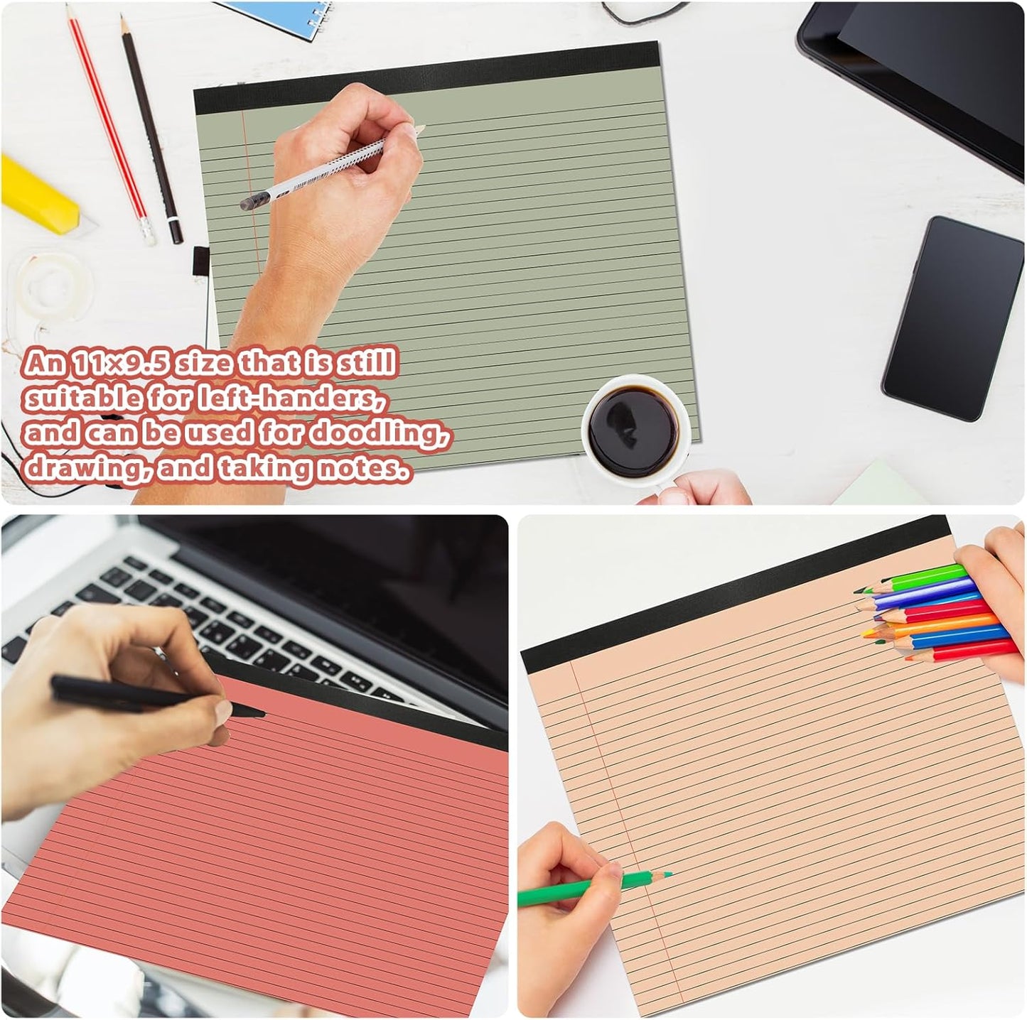 gisgfim 4 Pack 11" x 9.5" Legal Pads College Ruled Notepad Landscape Notebook 80 GSM Horizontal Lined Notebook Writing Pads Aesthetic Legal Pad for School Office Business (Pastel)