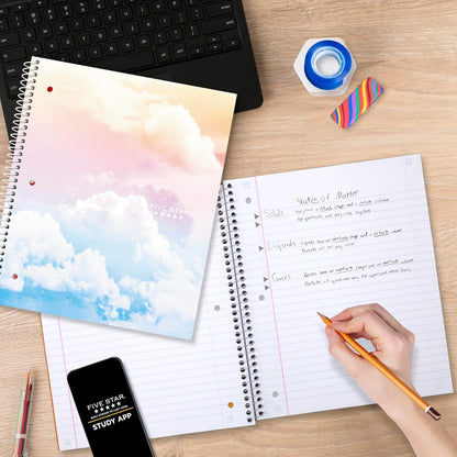 Five Star Spiral Notebook + Study App, 1 Subject, College Ruled Paper, 8-1/2" x 11", 80 Sheets, Styles, 4 Pack (850222F)