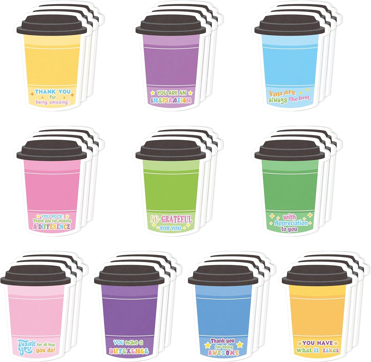 Xqumoi 30 Pack Teacher Sticky Notes - Funny Coffee Cup Self Sticky Notepads Writing Memo Pads for Teacher Appreciation Back to School Office Supplies Coffee Lover Gift Party Favors Goodies Bag Fillers