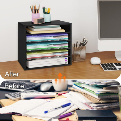 EMERIT 4-Tier Adjustable Paper Organizer, Large Capacity Desktop Organzier for Textbooks/Magazines/Office Files, Wooden Dividers, 7 lbs per Shelf, White
